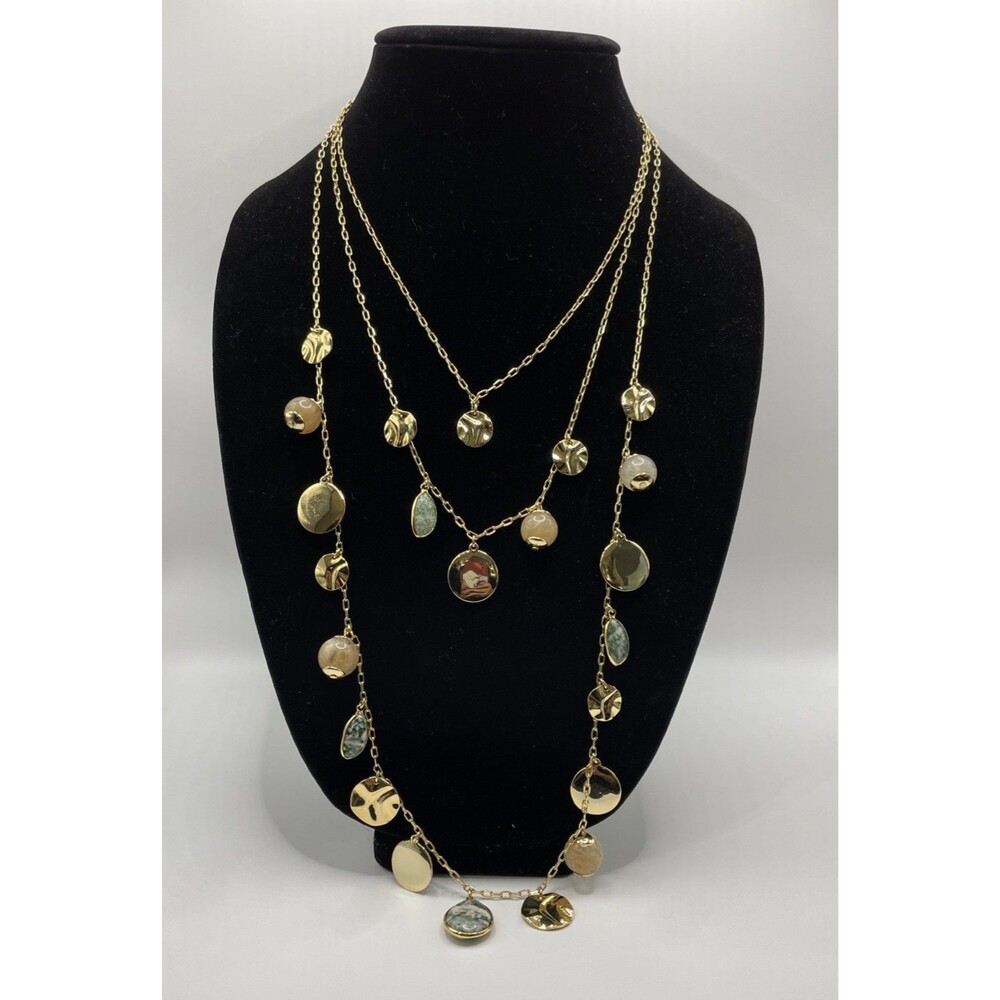 Talbots Multi Strand Semi Precious Stone plam leaf charm Necklace NEW